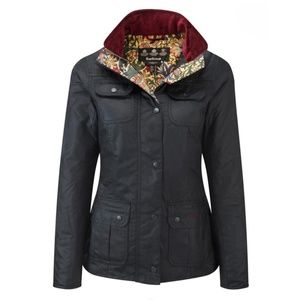 Barbour Women's Scholar Jacket, Black with Red Velvet Trim size 4